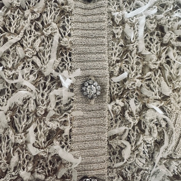 JULIEN MACDONALD ivory and gold ribbon knit cardigan - Picture 4 of 8